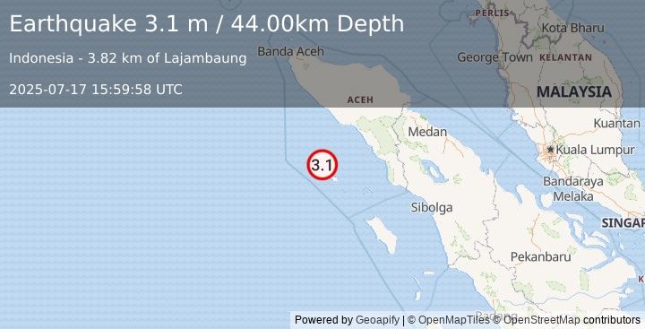 Earthquake SIMEULUE, INDONESIA (3.1 m) (2025-07-17 15:59:58 UTC)