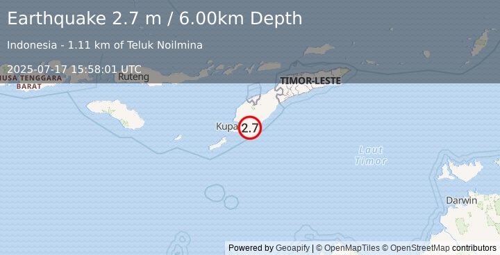 Earthquake TIMOR REGION, INDONESIA (2.7 m) (2025-07-17 15:58:01 UTC)