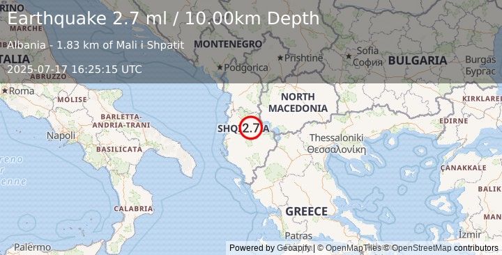 Earthquake ALBANIA (2.7 ml) (2025-07-17 16:25:15 UTC)