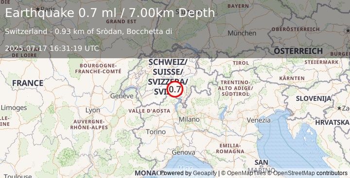 Earthquake SWITZERLAND (0.7 ml) (2025-07-17 16:31:19 UTC)