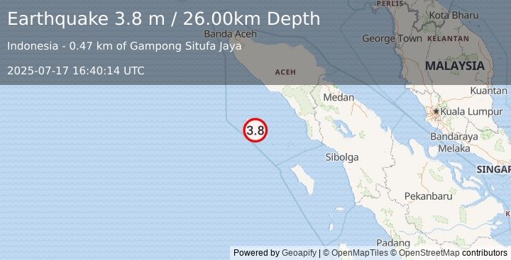 Earthquake SIMEULUE, INDONESIA (3.8 m) (2025-07-17 16:40:14 UTC)