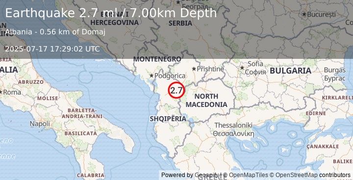 Earthquake ALBANIA (2.3 ml) (2025-07-17 17:29:05 UTC)