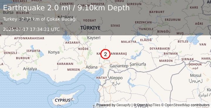 Earthquake CENTRAL TURKEY (2.0 ml) (2025-07-17 17:34:21 UTC)