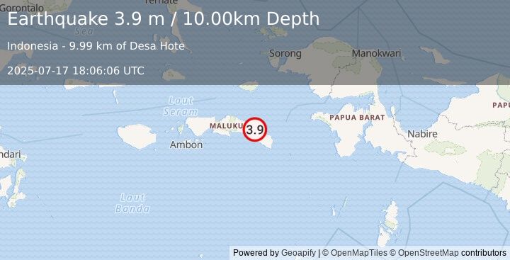 Earthquake SERAM, INDONESIA (3.9 m) (2025-07-17 18:06:06 UTC)