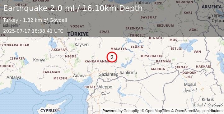 Earthquake CENTRAL TURKEY (2.0 ml) (2025-07-17 18:38:41 UTC)