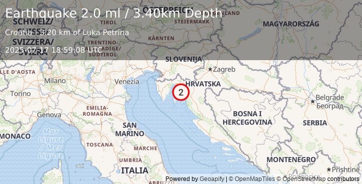 Earthquake CROATIA (2.0 ml) (2025-07-17 18:59:08 UTC)