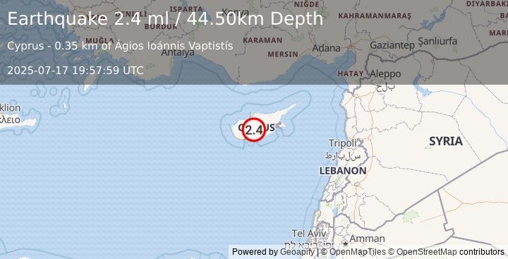 Earthquake CYPRUS REGION (2.4 ml) (2025-07-17 19:57:59 UTC)
