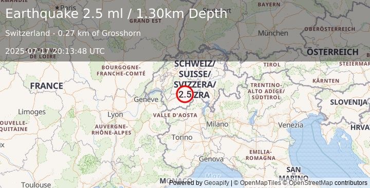 Earthquake SWITZERLAND (2.4 ml) (2025-07-17 20:13:35 UTC)