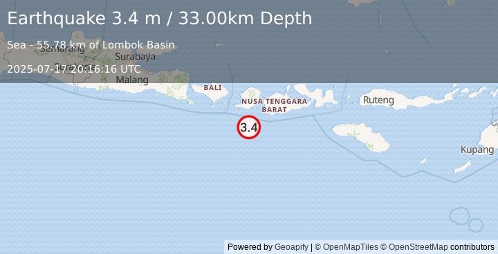Earthquake LOMBOK REGION, INDONESIA (3.4 m) (2025-07-17 20:16:16 UTC)