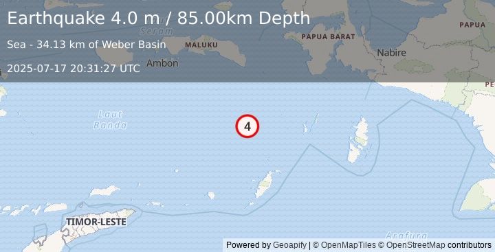 Earthquake BANDA SEA (4.0 m) (2025-07-17 20:31:27 UTC)