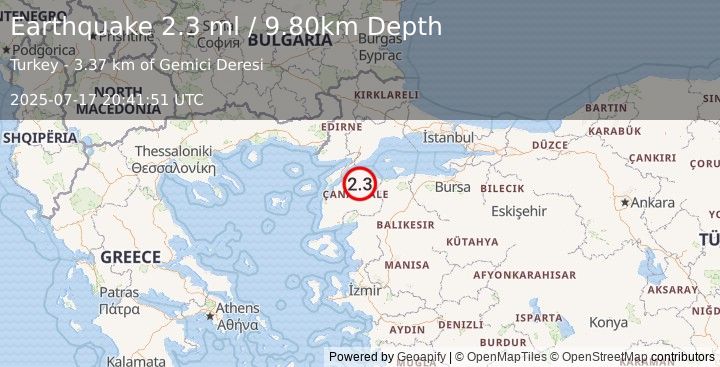 Earthquake WESTERN TURKEY (2.3 ml) (2025-07-17 20:41:51 UTC)