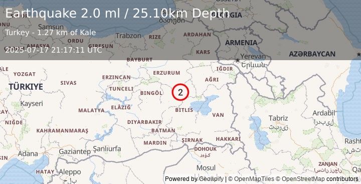 Earthquake EASTERN TURKEY (2.0 ml) (2025-07-17 21:17:11 UTC)