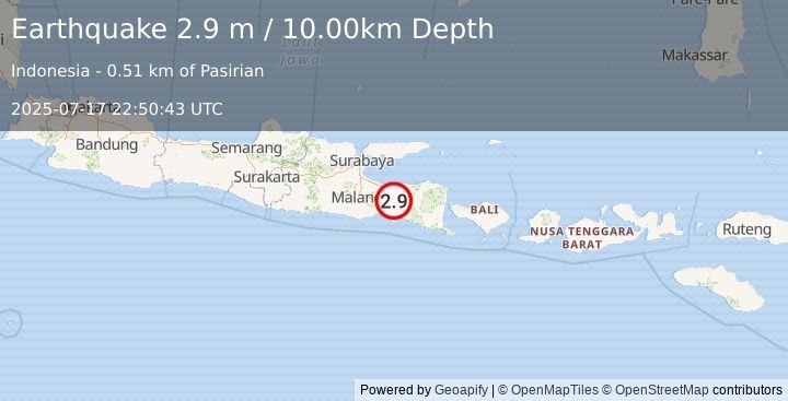 Earthquake JAVA, INDONESIA (2.9 m) (2025-07-17 22:50:43 UTC)