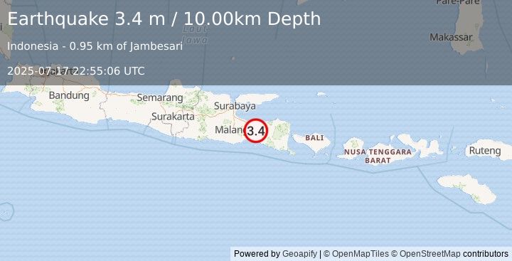 Earthquake JAVA, INDONESIA (3.4 m) (2025-07-17 22:55:06 UTC)