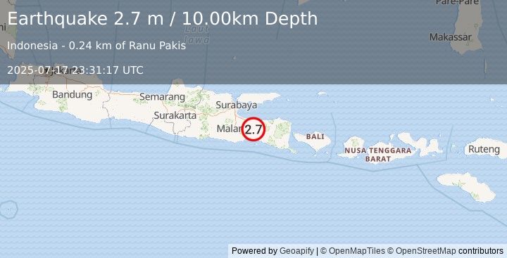 Earthquake JAVA, INDONESIA (2.7 m) (2025-07-17 23:31:17 UTC)