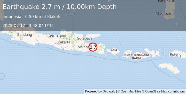 Earthquake JAVA, INDONESIA (2.7 m) (2025-07-17 23:48:04 UTC)