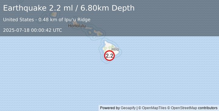 Earthquake ISLAND OF HAWAII, HAWAII (2.2 ml) (2025-07-18 00:00:42 UTC)