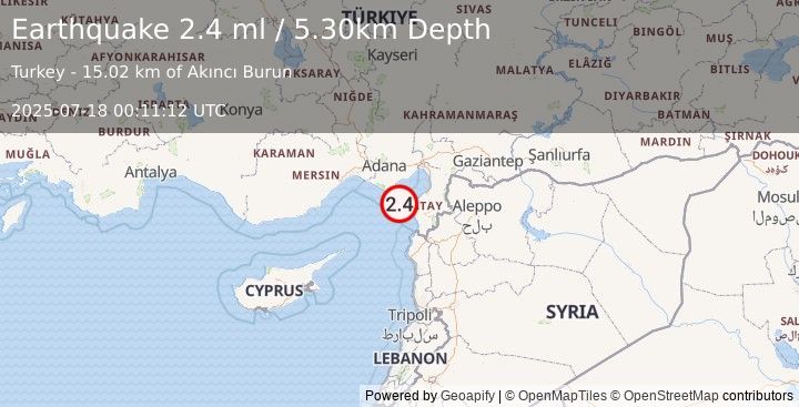Earthquake CENTRAL TURKEY (2.4 ml) (2025-07-18 00:11:12 UTC)