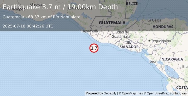 Earthquake OFFSHORE GUATEMALA (3.7 m) (2025-07-18 00:42:26 UTC)