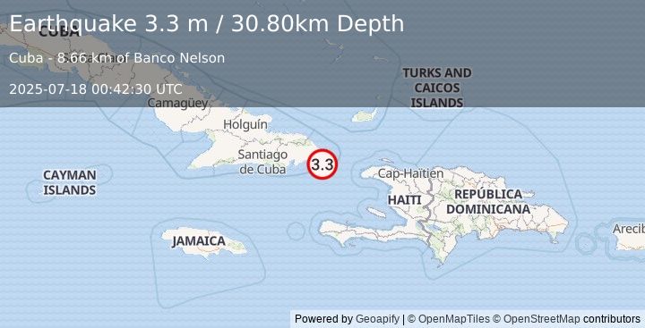 Earthquake CUBA REGION (3.3 m) (2025-07-18 00:42:30 UTC)
