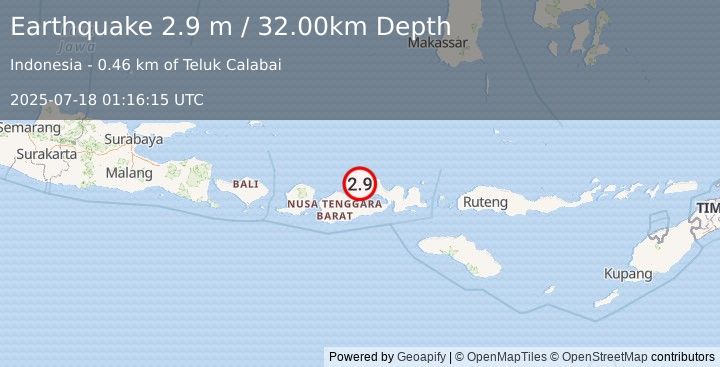 Earthquake SUMBAWA REGION, INDONESIA (2.9 m) (2025-07-18 01:16:15 UTC)