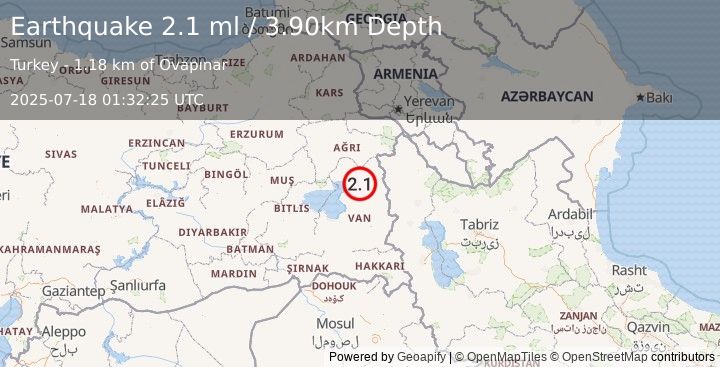 Earthquake EASTERN TURKEY (2.1 ml) (2025-07-18 01:32:25 UTC)