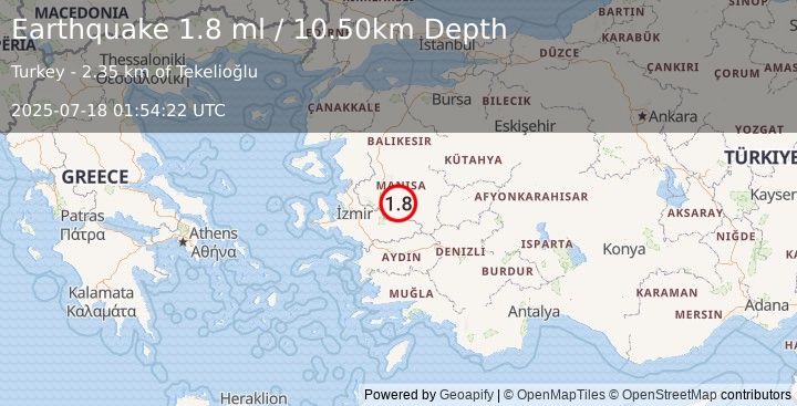 Earthquake WESTERN TURKEY (1.8 ml) (2025-07-18 01:54:22 UTC)