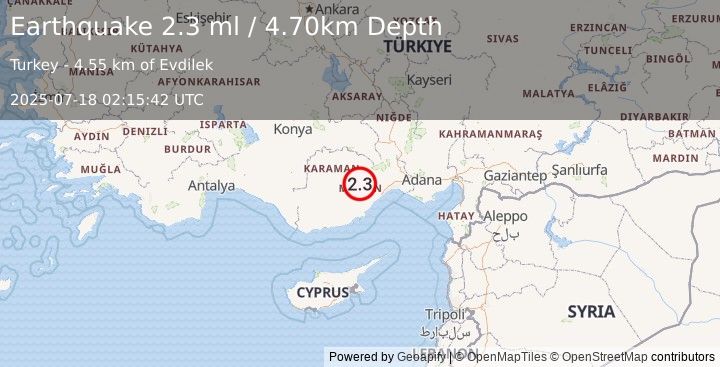 Earthquake CENTRAL TURKEY (2.3 ml) (2025-07-18 02:15:42 UTC)