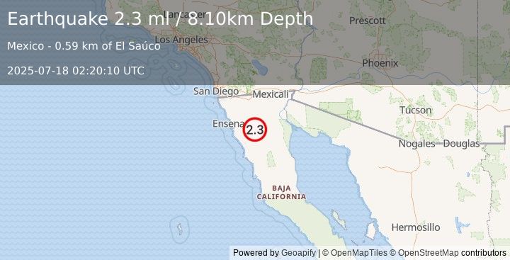 Earthquake BAJA CALIFORNIA, MEXICO (2.3 ml) (2025-07-18 02:20:10 UTC)