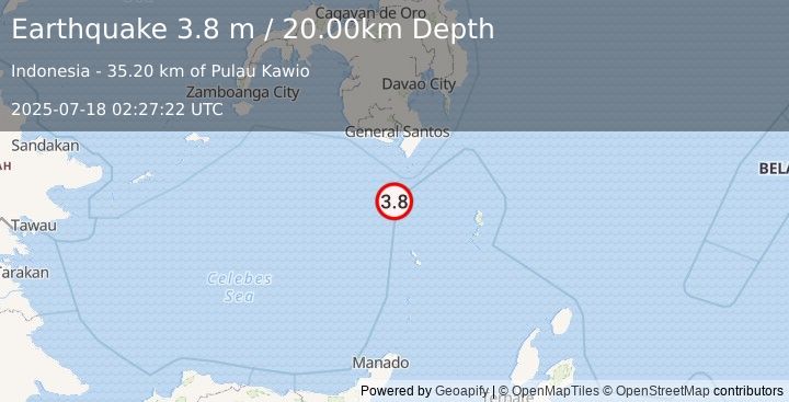 Earthquake KEPULAUAN SANGIHE, INDONESIA (3.8 m) (2025-07-18 02:27:22 UTC)