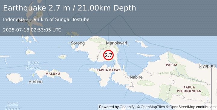 Earthquake PAPUA, INDONESIA (2.7 m) (2025-07-18 02:53:05 UTC)