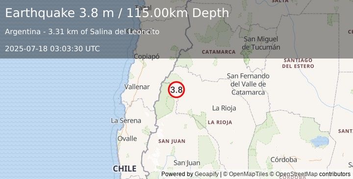 Earthquake LA RIOJA, ARGENTINA (3.8 m) (2025-07-18 03:03:30 UTC)