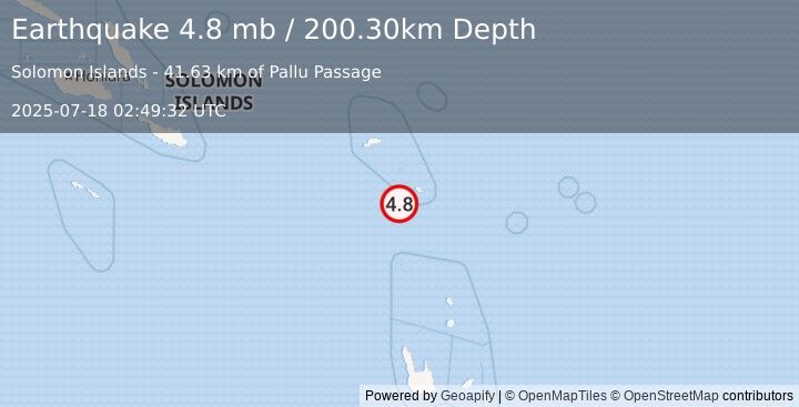 Earthquake SANTA CRUZ ISLANDS (4.8 mb) (2025-07-18 02:49:32 UTC)
