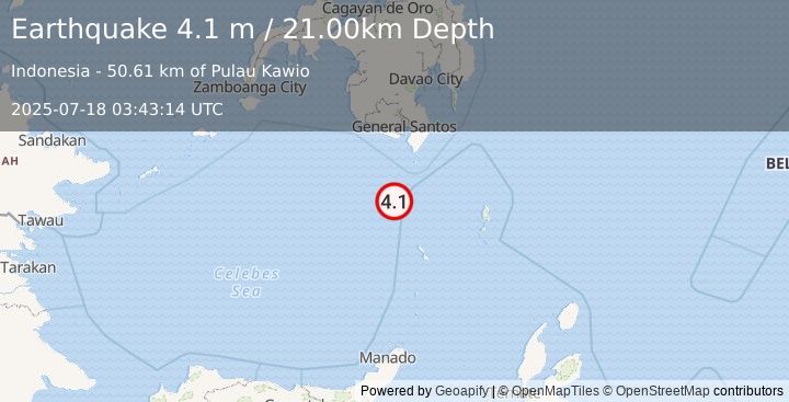 Earthquake CELEBES SEA (4.1 m) (2025-07-18 03:43:14 UTC)