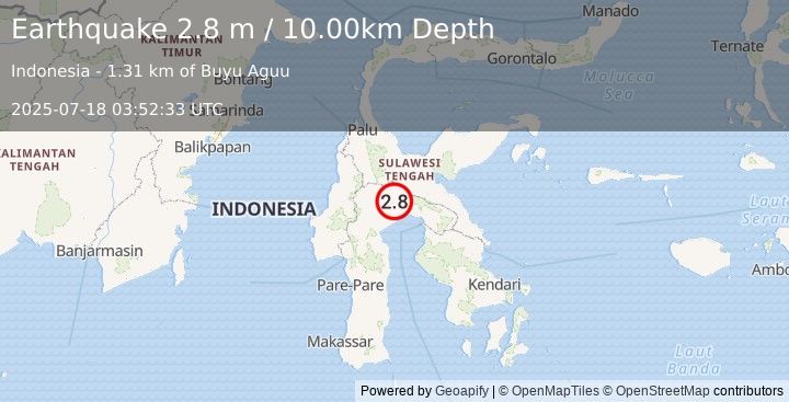 Earthquake SULAWESI, INDONESIA (2.8 m) (2025-07-18 03:52:33 UTC)