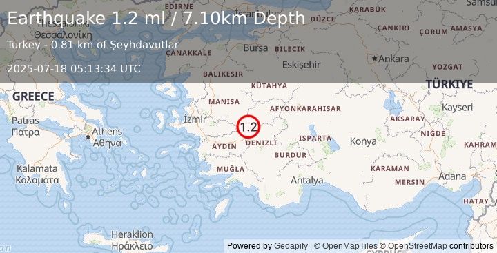 Earthquake WESTERN TURKEY (1.2 ml) (2025-07-18 05:13:34 UTC)