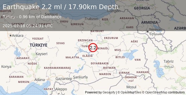 Earthquake EASTERN TURKEY (2.2 ml) (2025-07-18 05:24:31 UTC)
