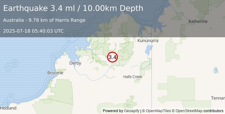 Earthquake WESTERN AUSTRALIA (3.4 ml) (2025-07-18 05:40:03 UTC)