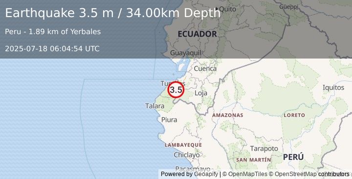 Earthquake PERU-ECUADOR BORDER REGION (3.5 m) (2025-07-18 06:04:54 UTC)