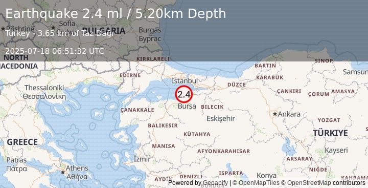 Earthquake WESTERN TURKEY (2.4 ml) (2025-07-18 06:51:32 UTC)