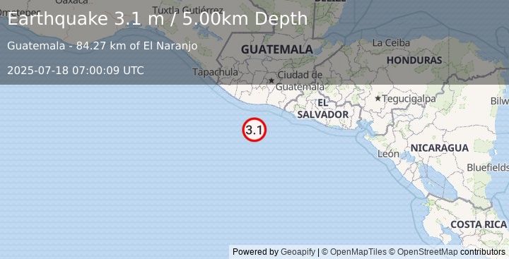 Earthquake OFFSHORE GUATEMALA (3.1 m) (2025-07-18 07:00:09 UTC)