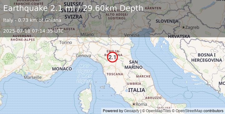 Earthquake NORTHERN ITALY (2.1 ml) (2025-07-18 07:14:35 UTC)
