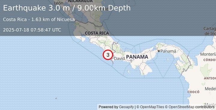 Earthquake COSTA RICA (3.0 m) (2025-07-18 07:58:47 UTC)