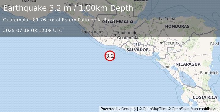 Earthquake OFFSHORE GUATEMALA (3.2 m) (2025-07-18 08:12:08 UTC)