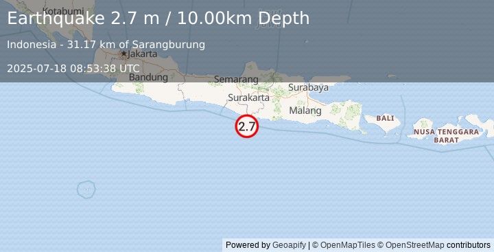 Earthquake JAVA, INDONESIA (2.7 m) (2025-07-18 08:53:38 UTC)