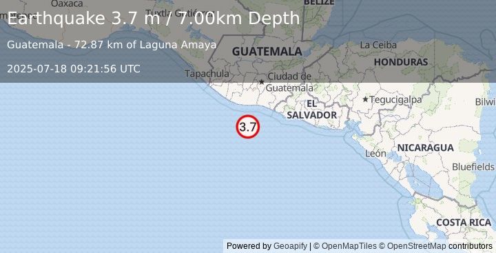 Earthquake OFFSHORE GUATEMALA (3.7 m) (2025-07-18 09:21:56 UTC)