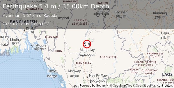 Earthquake MYANMAR (5.4 mb) (2025-07-18 09:30:03 UTC)