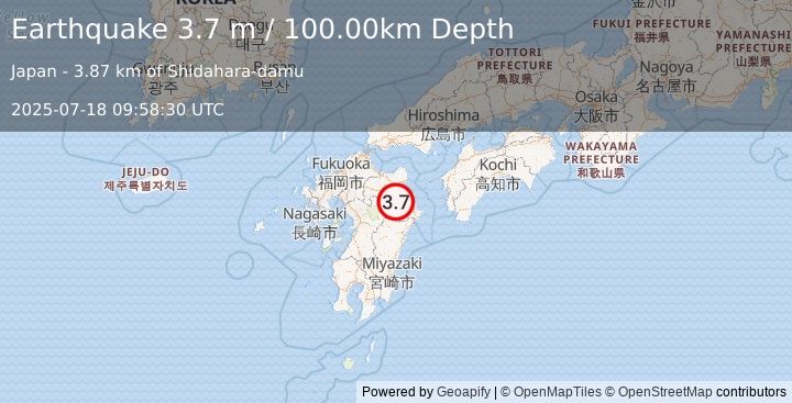 Earthquake KYUSHU, JAPAN (3.7 m) (2025-07-18 09:58:30 UTC)
