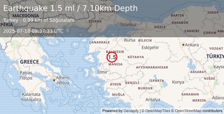 Earthquake WESTERN TURKEY (1.5 ml) (2025-07-18 09:37:33 UTC)