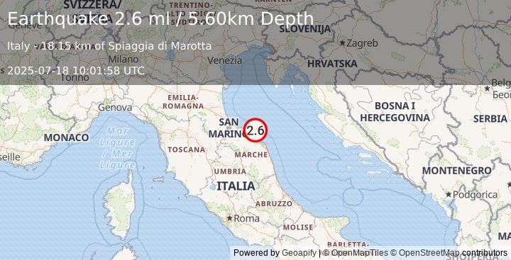 Earthquake CENTRAL ITALY (2.6 ml) (2025-07-18 10:01:58 UTC)
